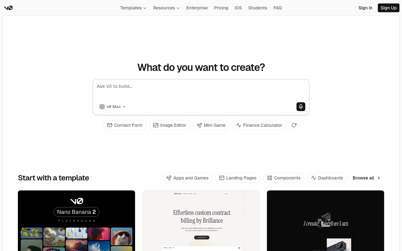 v0 by Vercel screenshot
